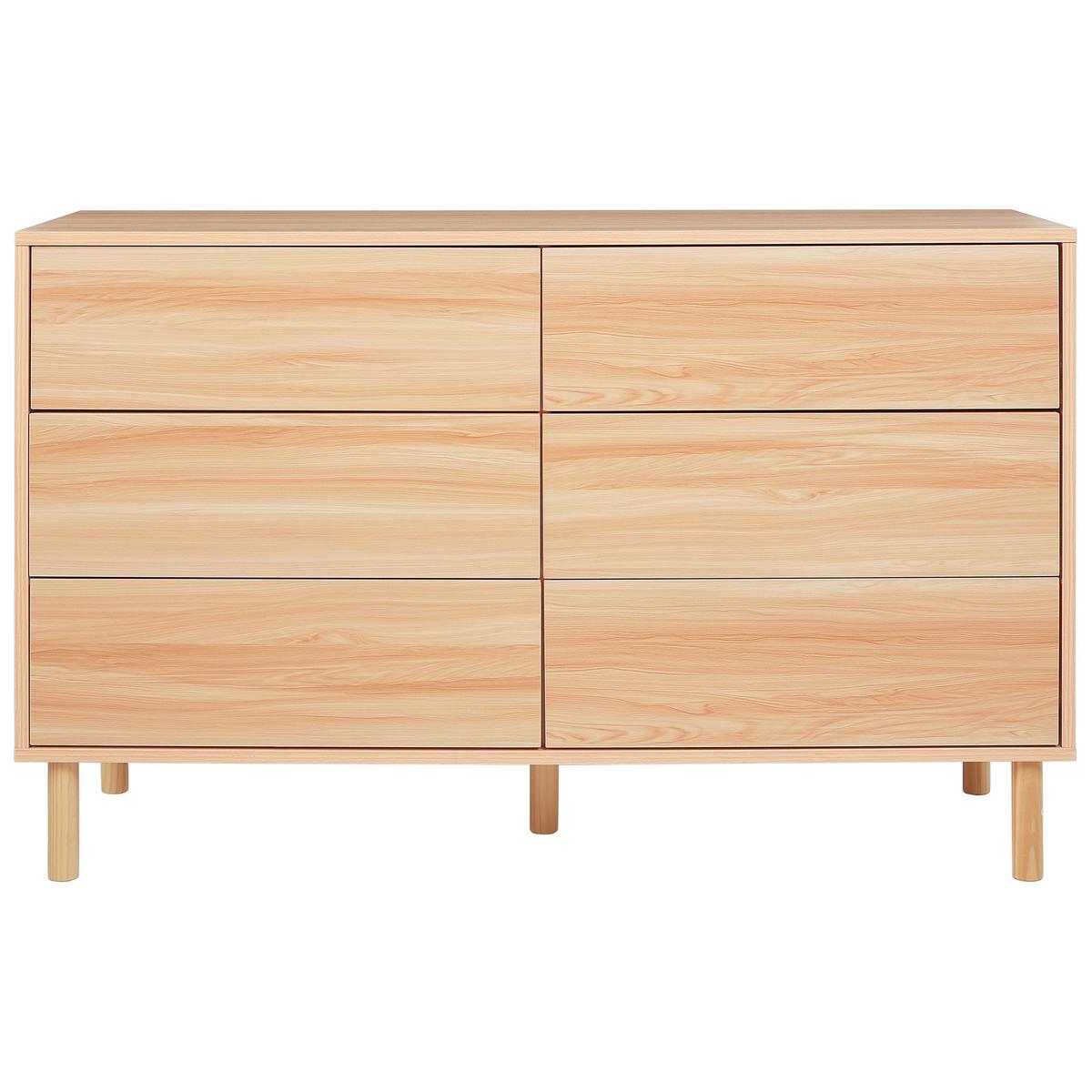 KOMMODE mit 6 Schubladen Hellbraun Sharpe - Braun, Holzwerkstoff (120/74/40cm) - Beliani