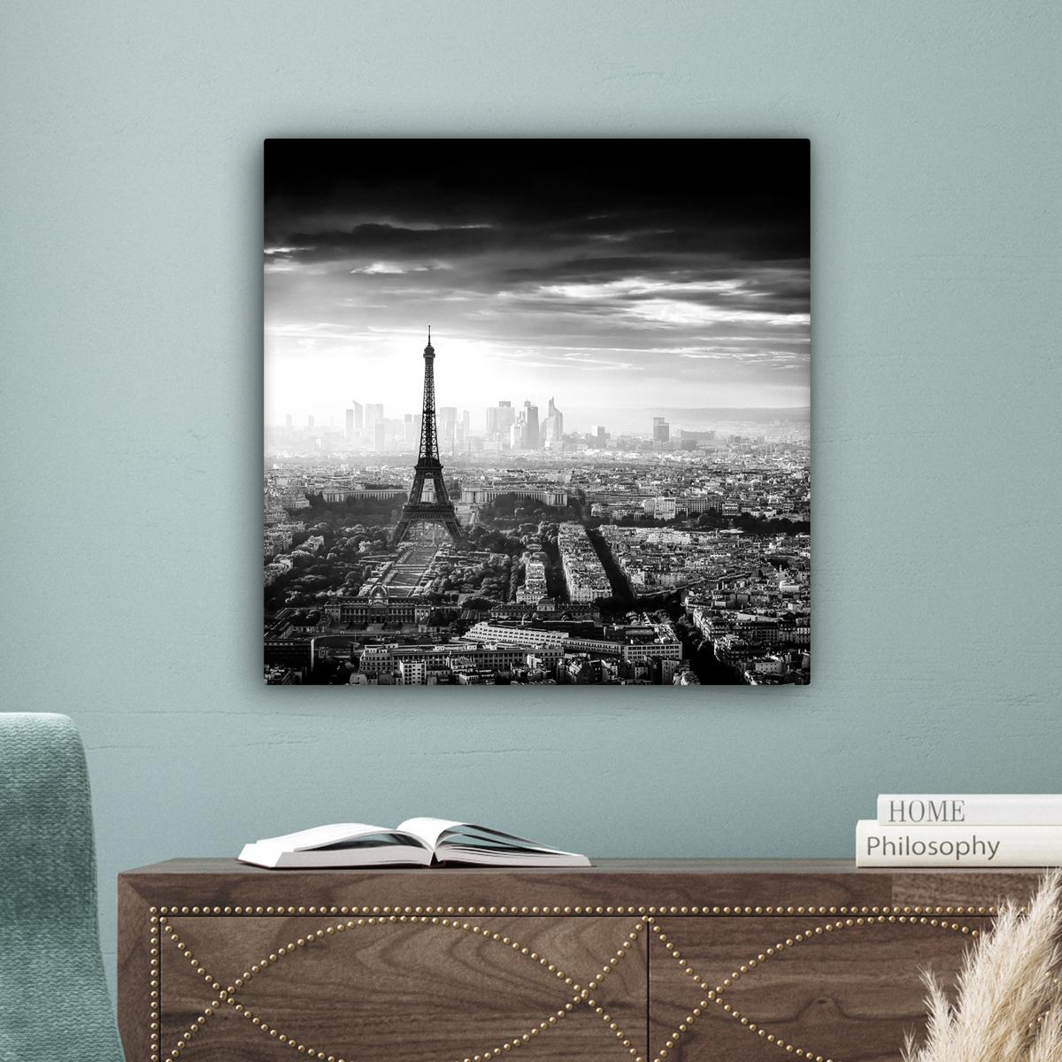 LEINWANDBILD Paris - Skyline - Eiffelturm - Stadt - Wolken Wandbild Wohnzimmer 50x50 cm - Dunkelgrau, Textil (50/50cm) - MuchoWow