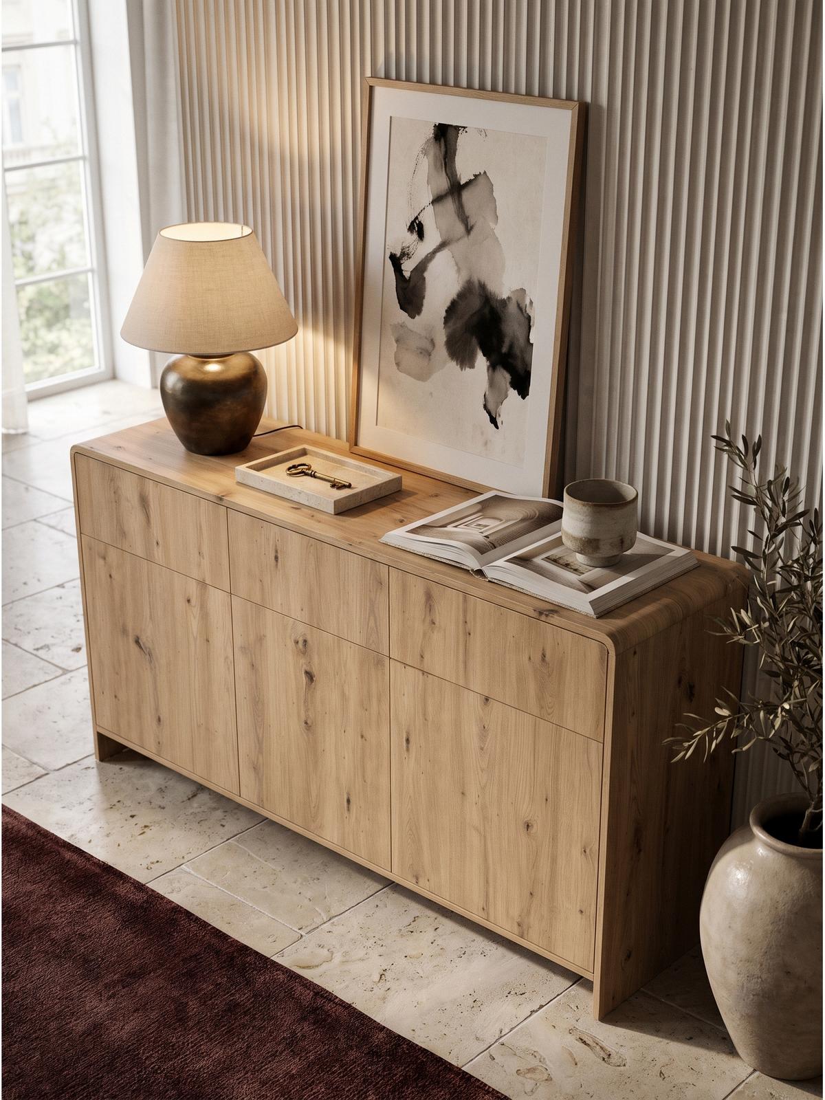 SIDEBOARD CALELLA, MDF, in Eichenoptik, 155,2 x 40 x 76 cm - Hellbraun/Braun, Holzwerkstoff (155.2/76/40cm) - KADIMA DESIGN
