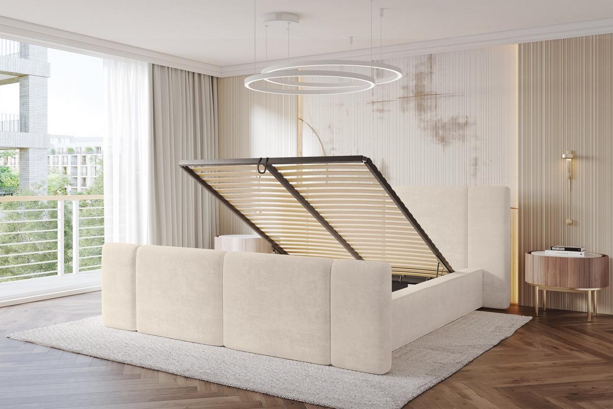 POLSTERBETT mit Bettkasten, Fußteil und Lattenrost, Bett mit Matratze H3/H4 - RIVO-Z 180x200 Beige - Beige, Holzwerkstoff/Textil (180/200cm) - ALTDECOR
