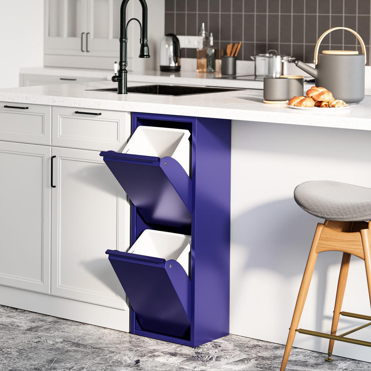 MÜLLTRENNSCHRANK Sollentuna - Dunkelblau, Kunststoff/Metall (33/93/25cm) - [en.casa]