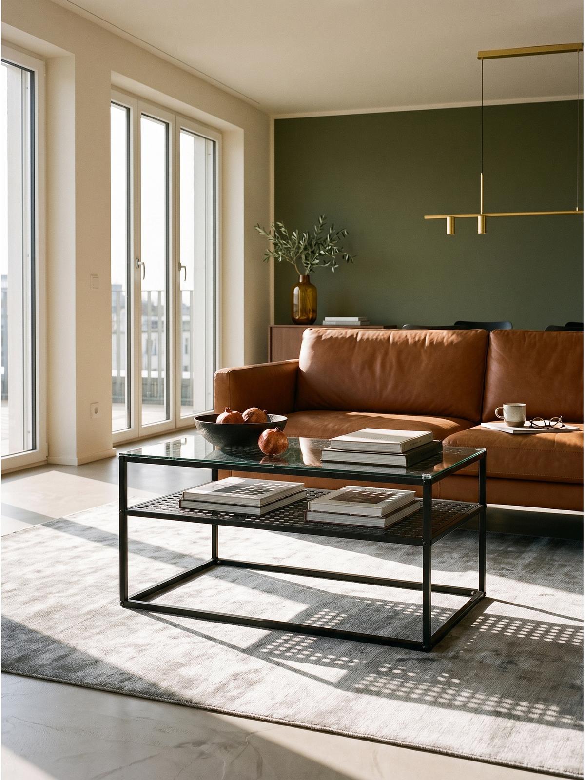 COUCHTISCH ALCUDIA, Einscheibensicherheitsglas, Schwarz, 100 x 50 x 45 cm - Schwarz, Glas/Metall (50/100/45cm) - KADIMA DESIGN