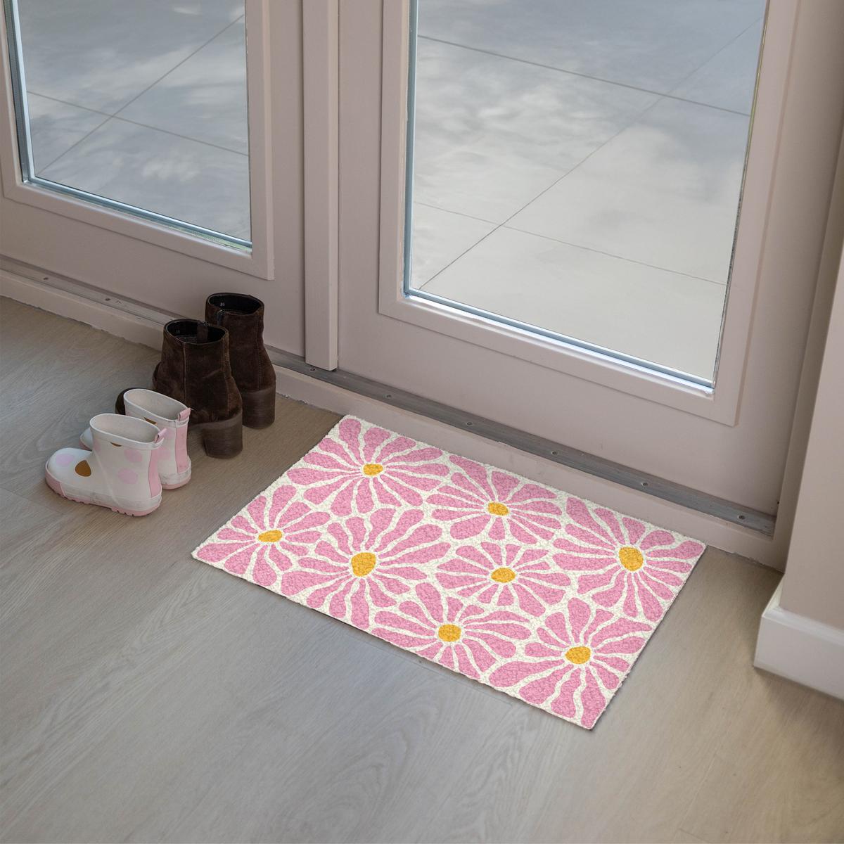FUSSMATTE Blumen - Muster - Rosa - Beige - Orange Sauberlaufmatte 60x40 cm - Rosa, Kunststoff (60/0.4cm) - MuchoWow