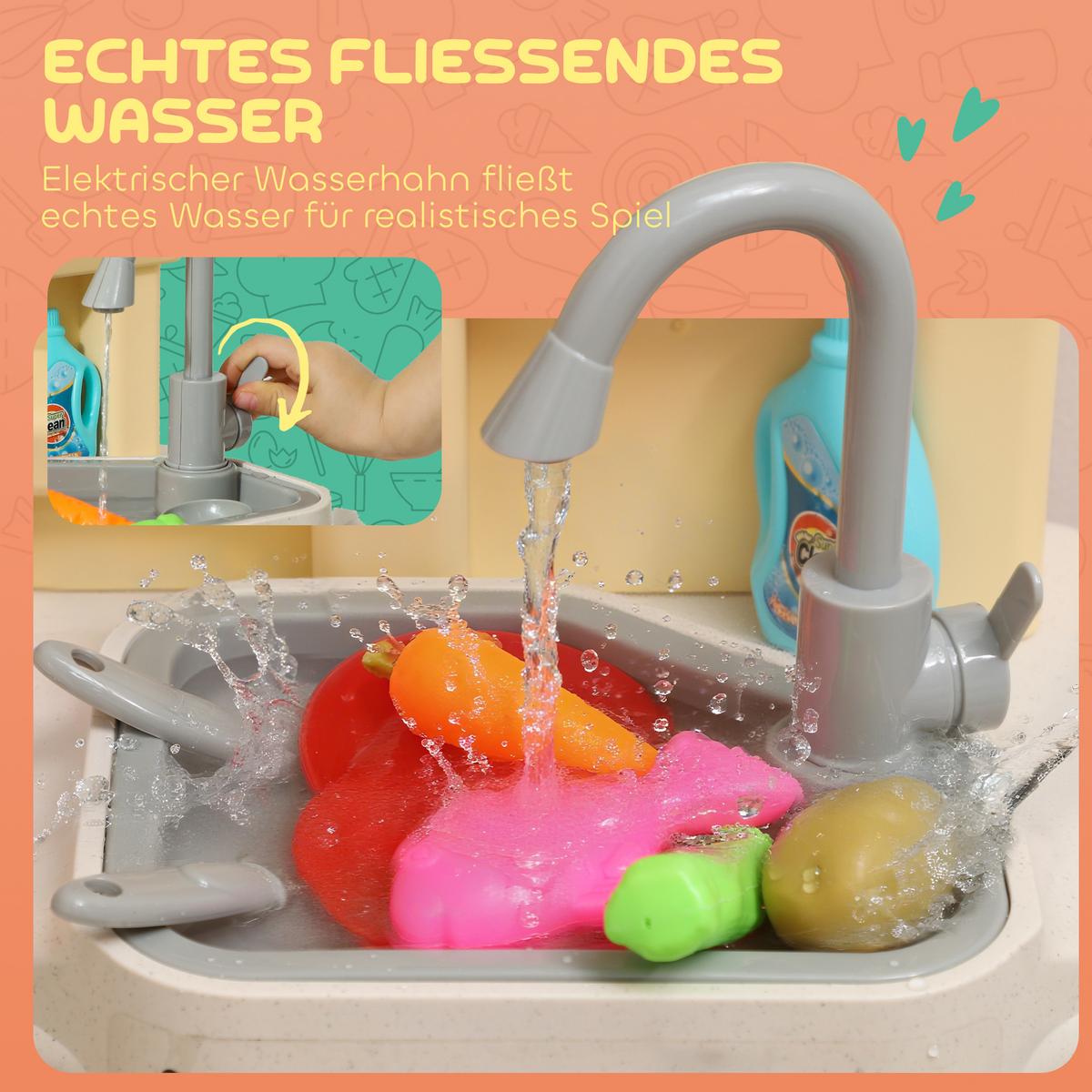 SPIELKÜCHE 85-teiliges Zubehör, elektrischer Wasserhahn - Multicolor, Kunststoff (24/66cm) - AIYAPLAY