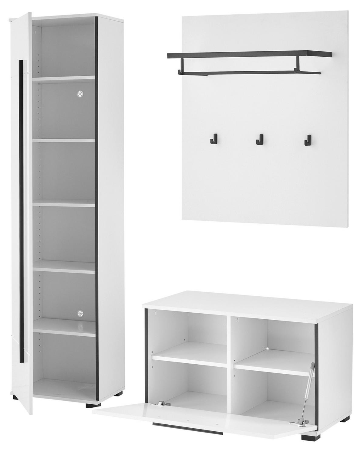GARDEROBEN-SET weiß Hochglanz 4-teilig 140 cm, Flurgarderobe mit Soft-Close - Dunkelgrau/Weiß Hochglanz, Holzwerkstoff/Kunststoff (140/200/40cm) - Furn.Design