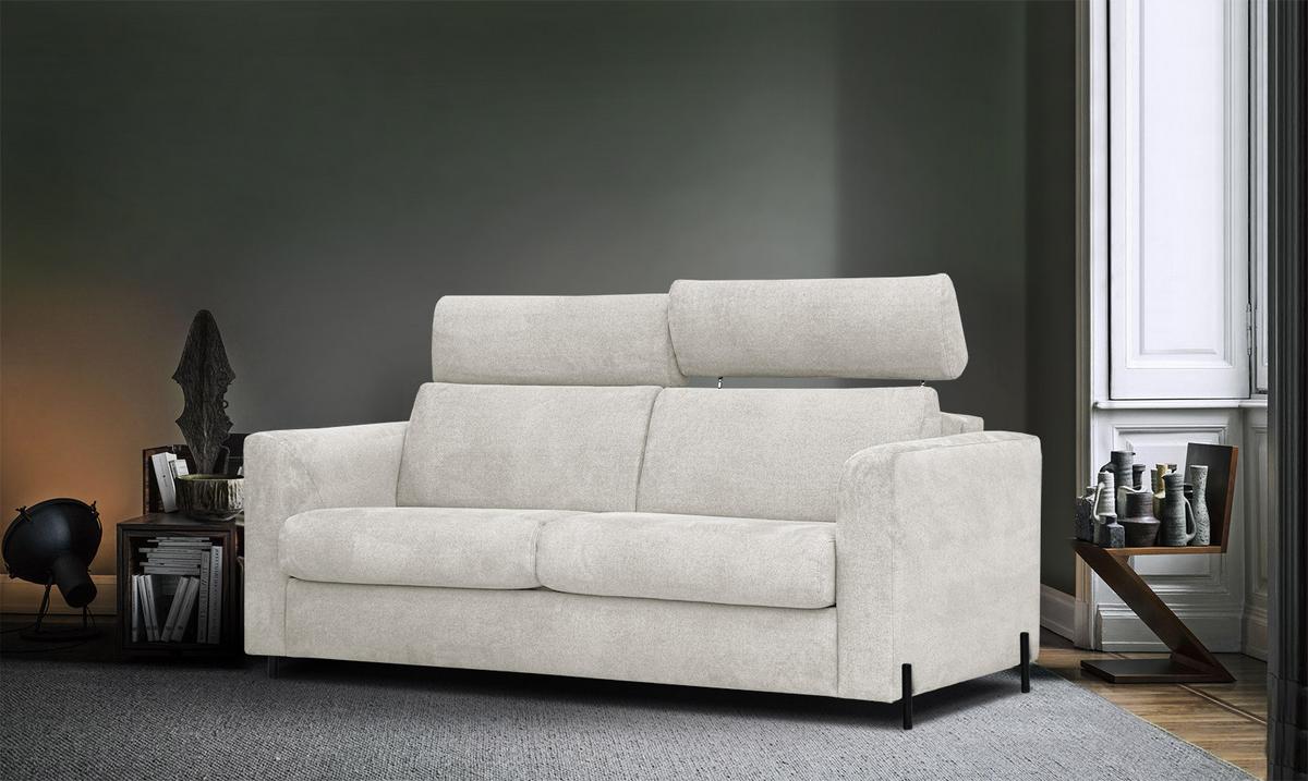 SOFA MEZO 3-Sitzer mit Schlaffunktion, ecru - Ecru/Schwarz, Holz/Textil (232/90/107cm) - Wozimo