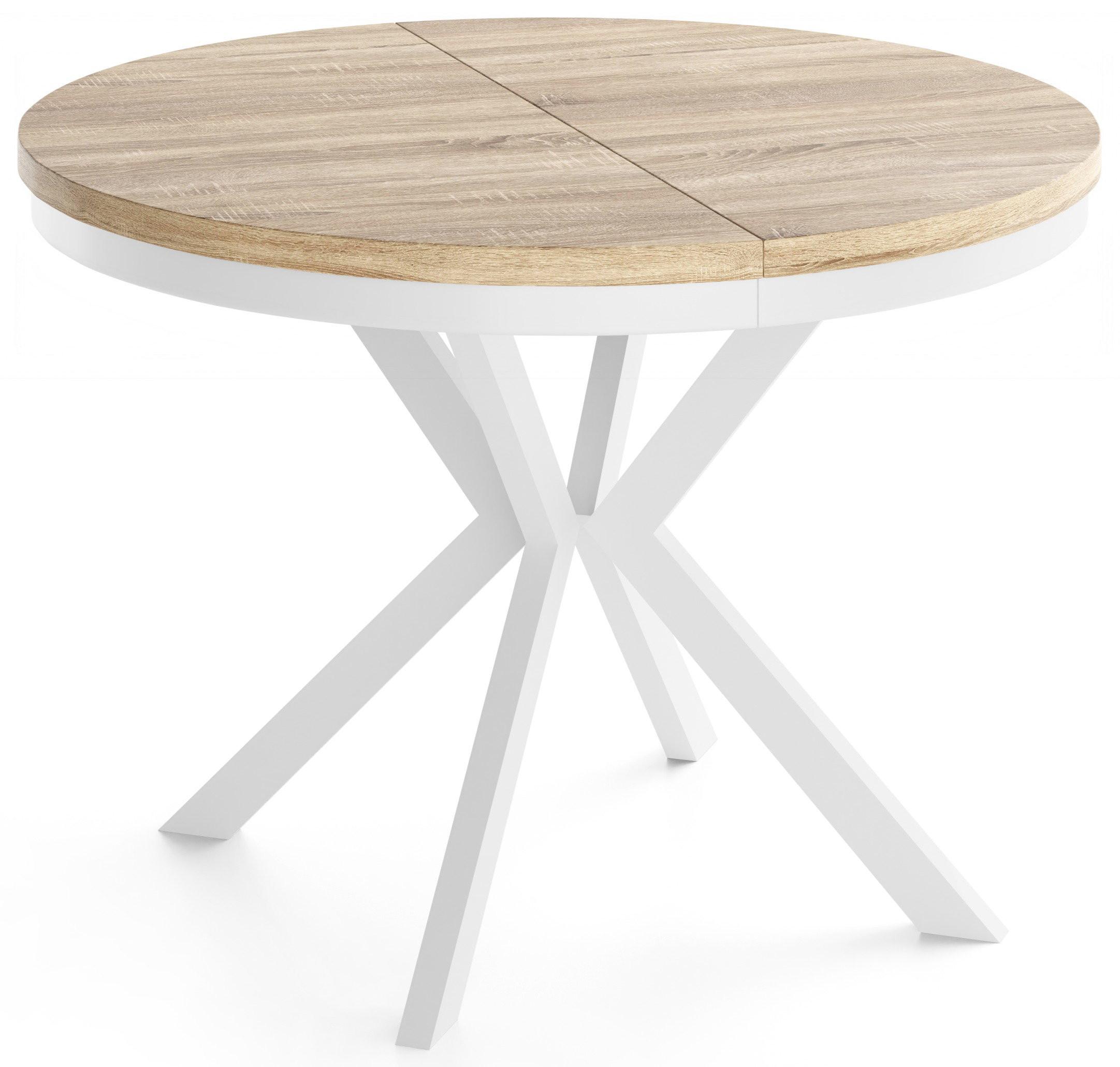 ESSTISCH Cloud runder ausziehbarer, Sonoma Eiche 90-170/90/76 cm - Weiß/Sonoma Eiche, Holzwerkstoff/Metall (90/170/76cm) - WFL GROUP