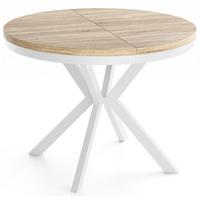 ESSTISCH Cloud runder ausziehbarer, Sonoma Eiche 100-180/100/76 cm - Weiß/Sonoma Eiche, Holzwerkstoff/Metall (100/180/76cm) - WFL GROUP