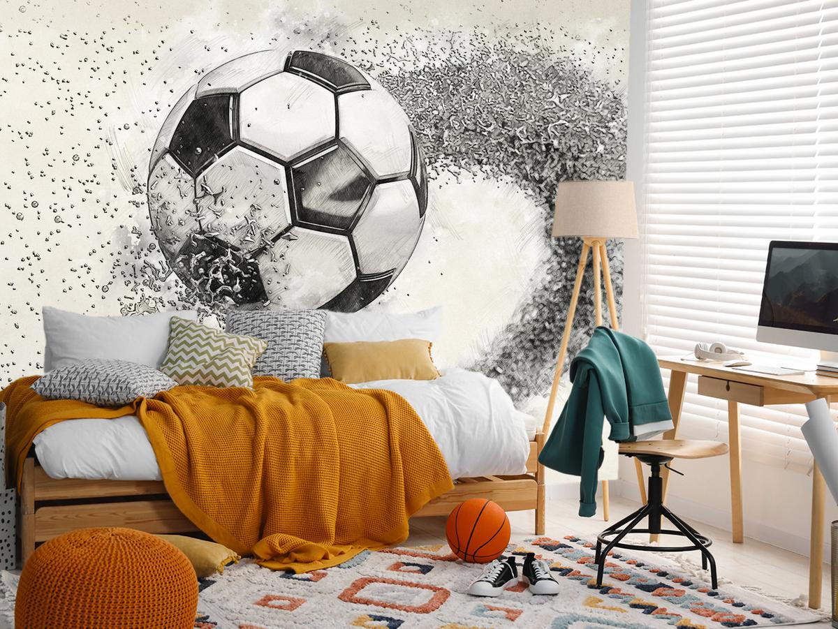 FOTOTAPETE für Kinderzimmer Abstrakter Sand Fußball Sport 200x140 - Beige/Creme, Papier (200/140cm) - Muralo