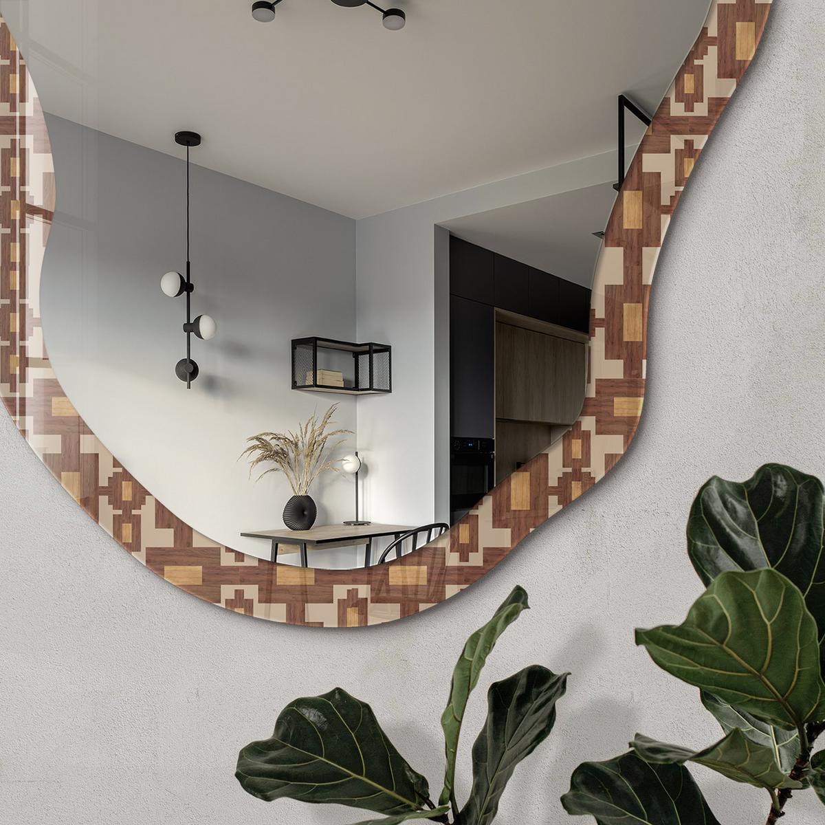 SPIEGEL 90x45 cm asymmetrisch mit Druck - Klassisches Mosaik - Transparent, Glas (45/90/0.4cm) - TULUP