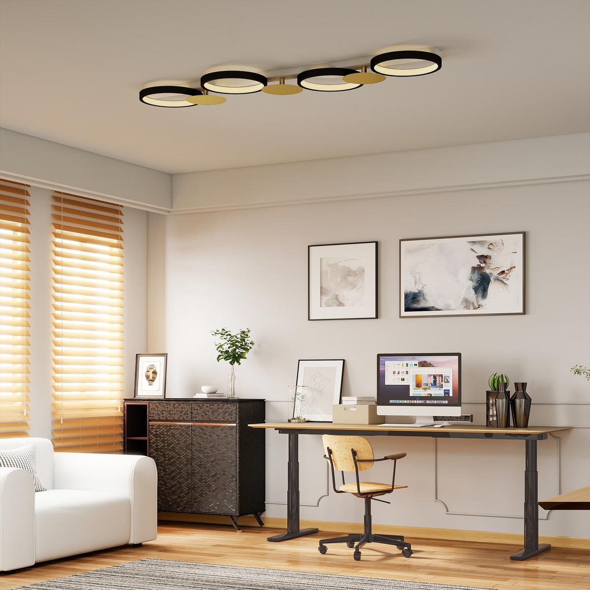DECKENLAMPE Stahl Silikon Schwarz Goldton - Schwarz, Metall (100/31/7cm) - HOMCOM