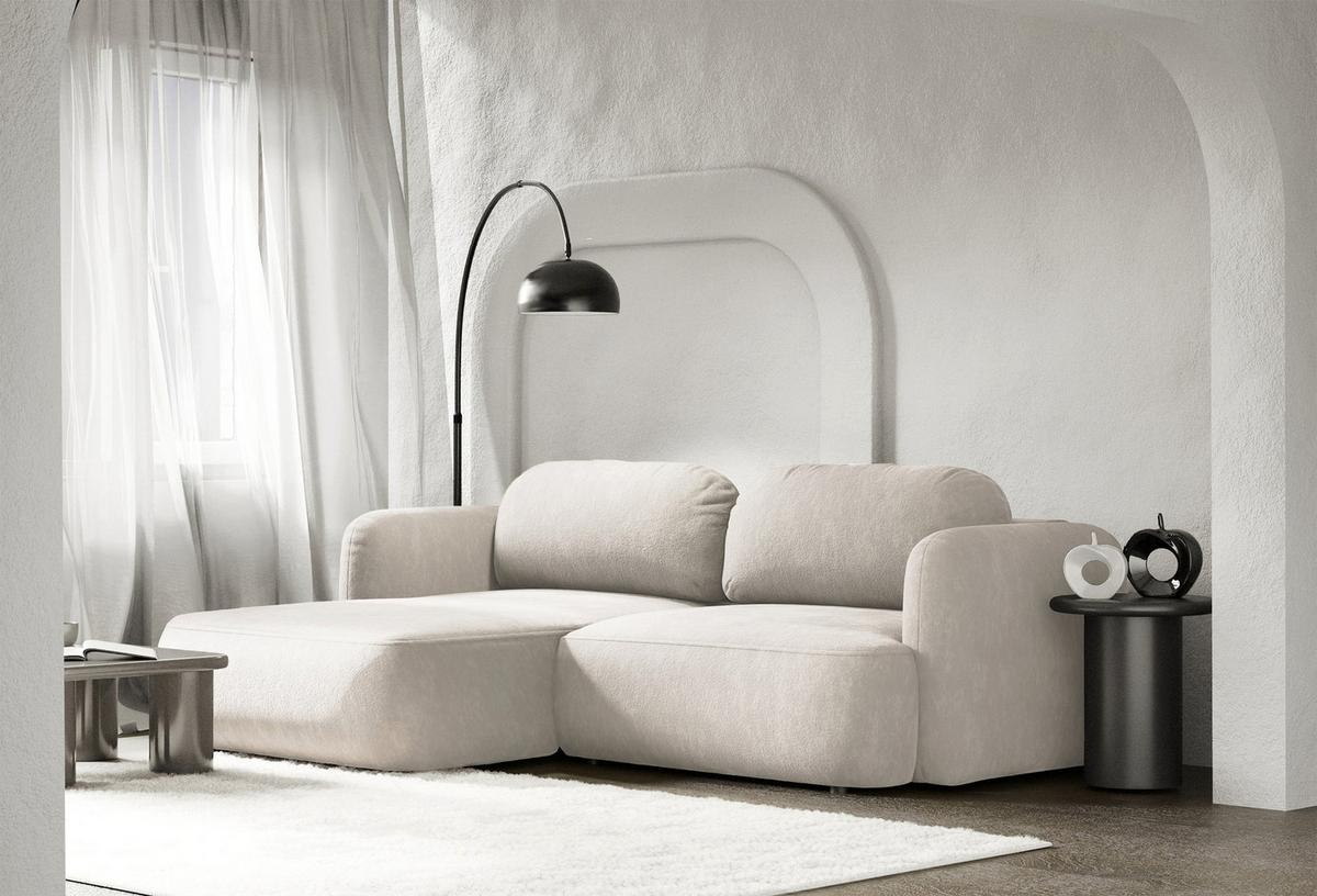ECKSOFA Tvoya Creme-Chenille - Creme/Schwarz, Kunststoff/Textil (267/175cm) - Selsey