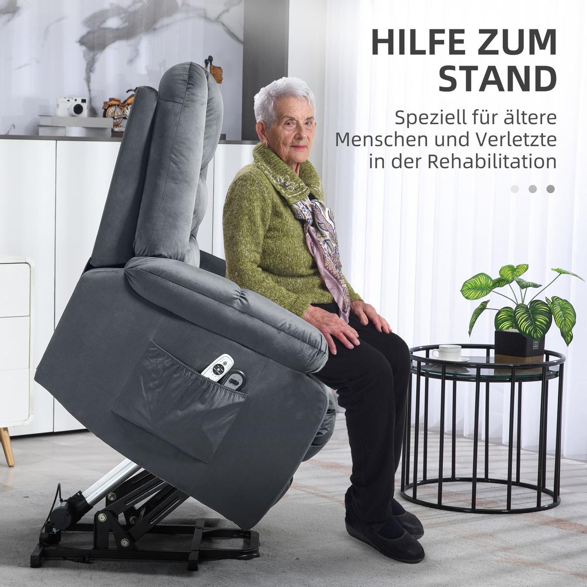FERNSEHSESSEL mit Aufstehhilfe Elektrisch, Relaxsessel mit Liege-, Heizfunktion - Schwarz/Grau, Textil/Metall (94/107/85cm) - HOMCOM