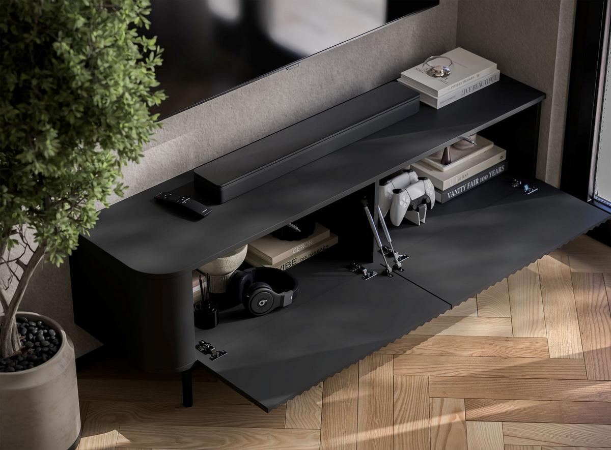 TV-LOWBOARD Aurora Schwarz matt 140 cm mit Metallrahmen - Schwarz, Holzwerkstoff/Metall (140/44/35cm) - Meble Lindner