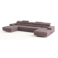 WOHNLANDSCHAFT OMBRA Lila Velours-Stoff mit Schlaffunktion - Lila, Holz (425/90/202cm) - MASSENO