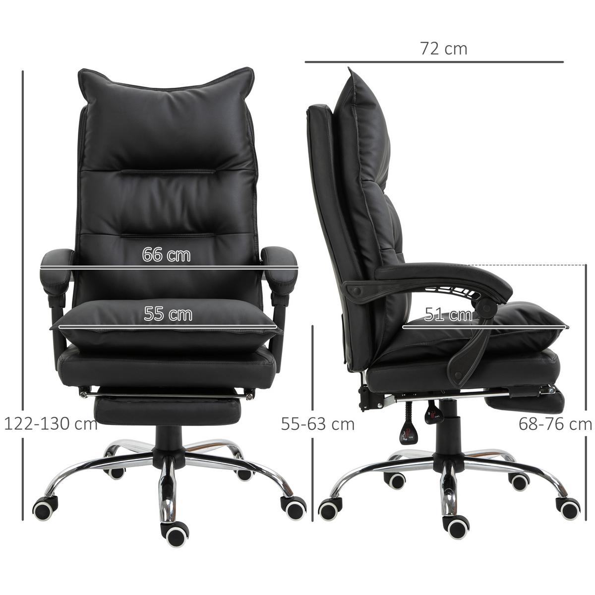 BÜROSTUHL mit Fußstütze Schreibtischstuhl Rückenlehne Kunstleder Schwarz - Schwarz, Kunststoff (72/130/66cm) - Vinsetto