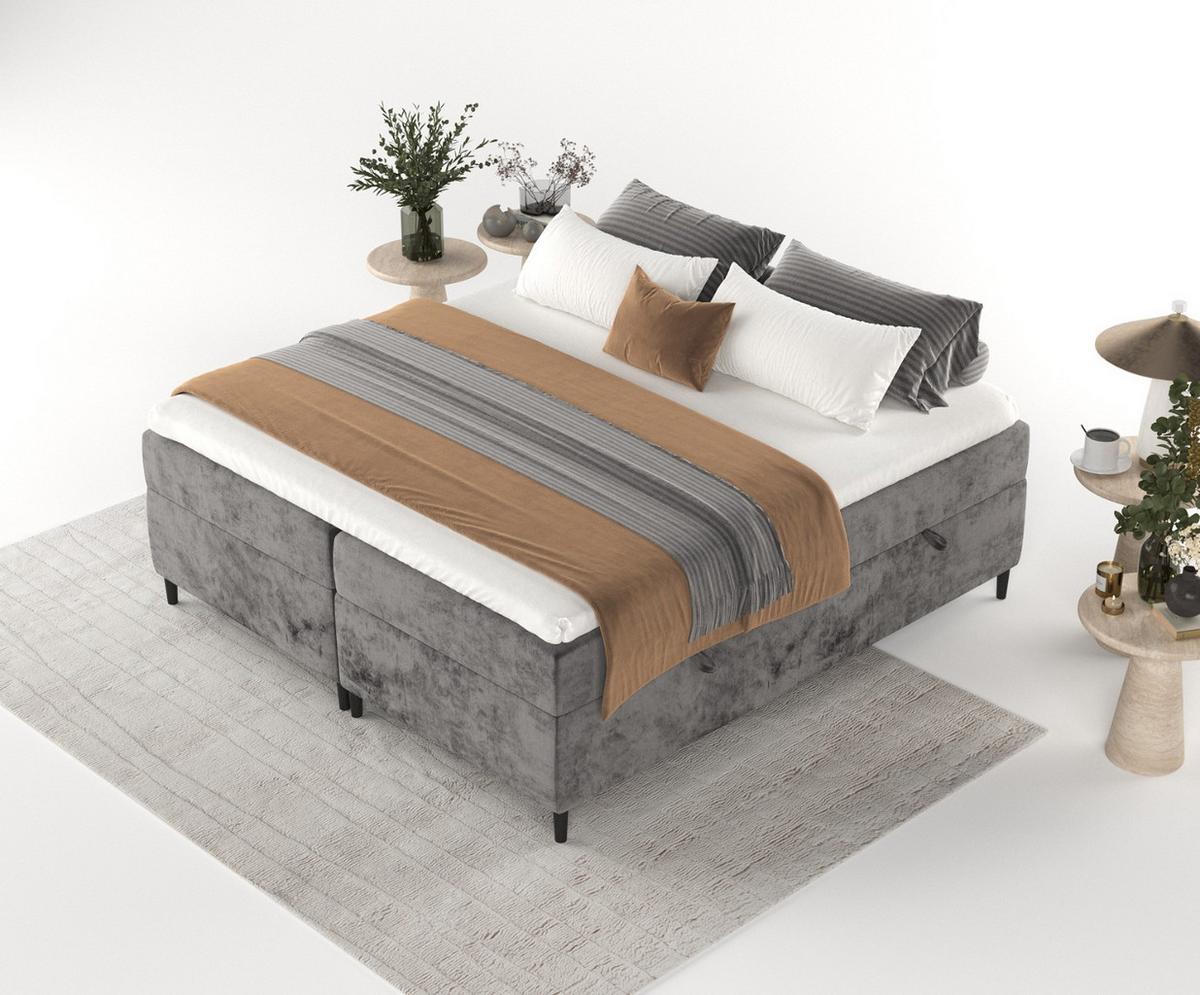 BOXBETT Theo 160/200 cm Stahl im Lotta Stoff - Graphitfarben/Schwarz, Holz/Holzwerkstoff (160/200cm) - AltaBeds