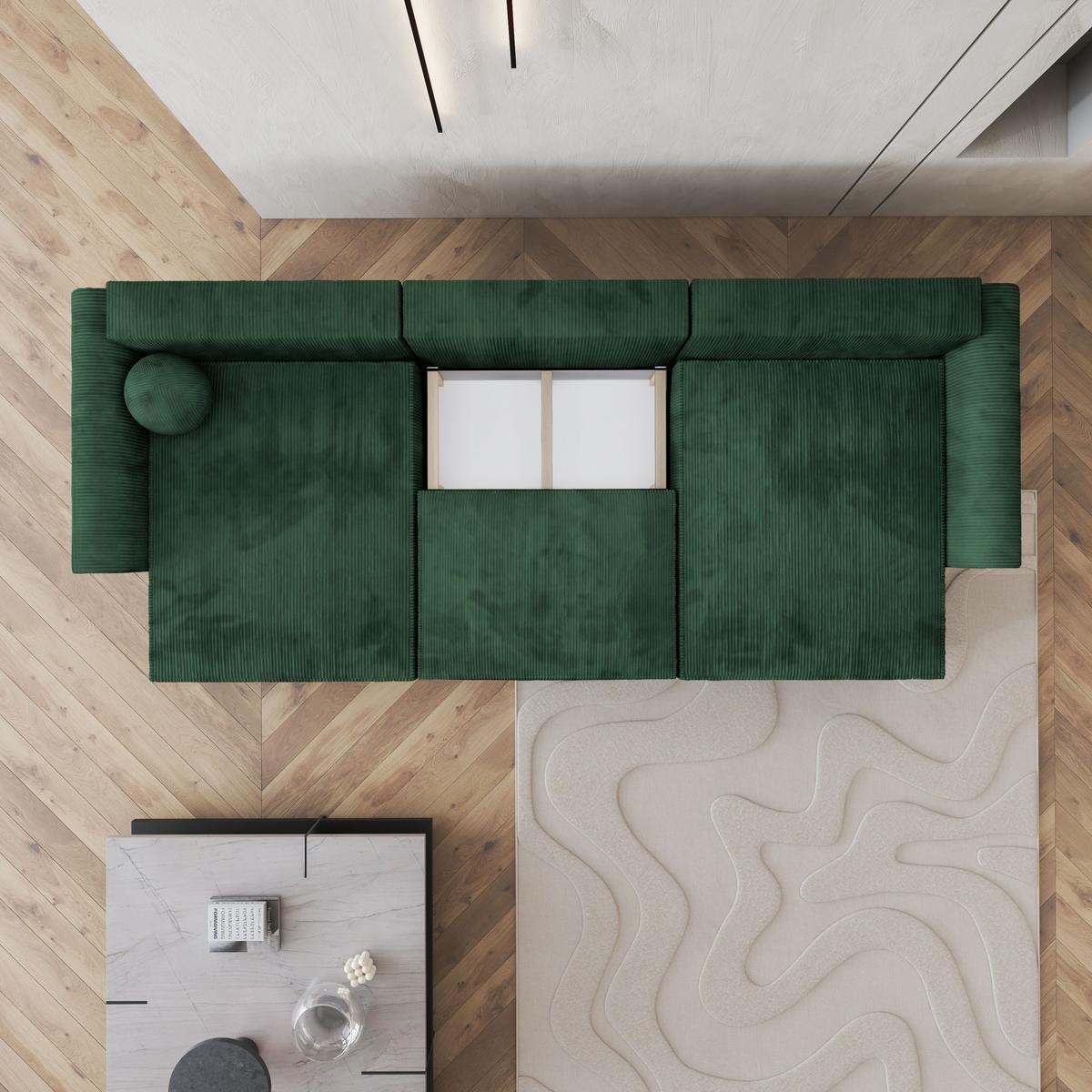 WOHNLANDSCHAFT FENTO P Grün Kordstoff mit Schlaffunktion - Grau/Grün, Holz/Kunststoff (347/90/148cm) - MASSENO