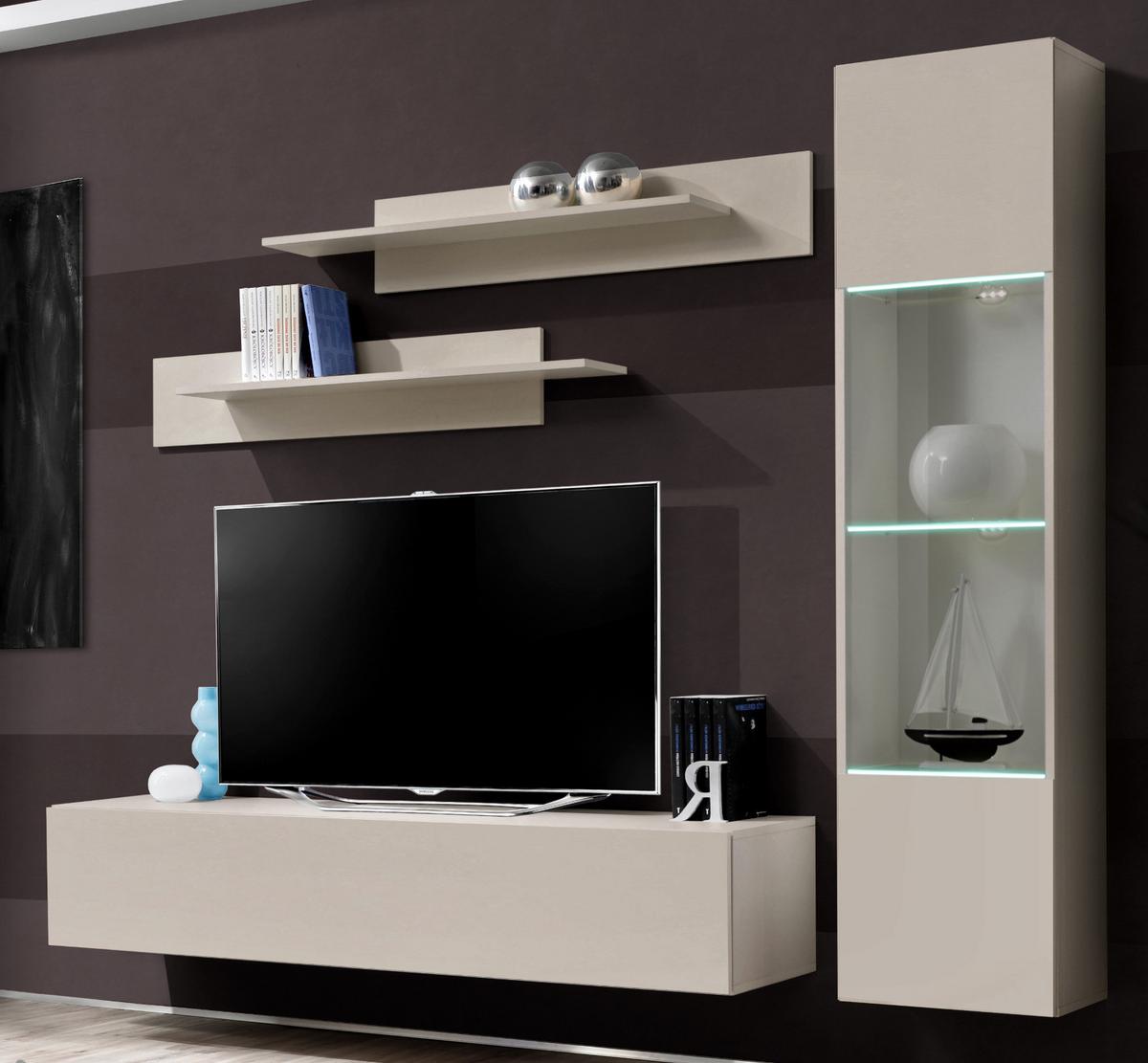 WOHNWAND Kaschmir 210 cm 4-teilig hängend, Schrwankwand mit LED-Beleuchtung - Kaschmir, Glas/Holzwerkstoff (210/170/40cm) - Inn.Furn
