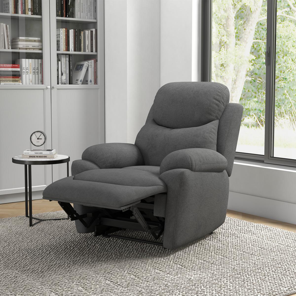 RELAXSESSEL, Fernsehsessel mit Liegefunktion, Liegesessel mit Leinenoptik, Grau - Schwarz/Grau, Textil/Metall (88/102/93cm) - HOMCOM