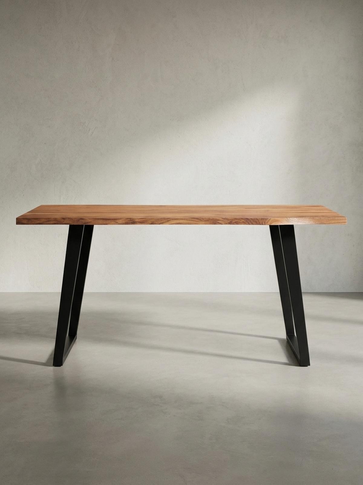SCHREIBTISCH Massivholz Baumkante U-Gestell Handarbeit ATOLL, Goldbraun-Schwarz 140x80x76 cm - Schwarz/Braun, Holz/Metall (80/140/76cm) - KADIMA DESIGN