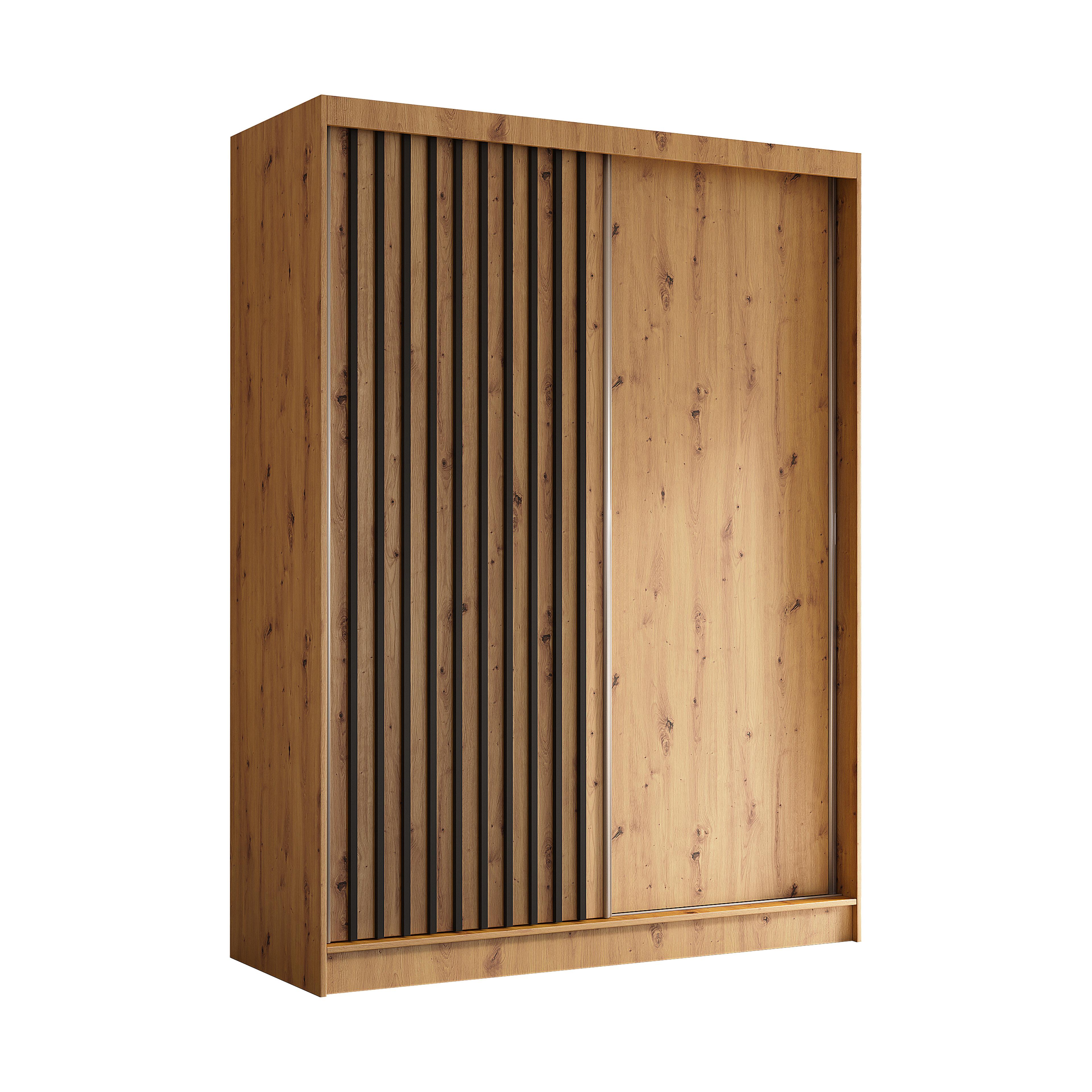 SCHWEBETÜRENSCHRANK Cabinio Eiche Artisan Schwarz 160/216/61 cm – Modern, mit Lamellen - Walnussfarben/Schwarz, Holzwerkstoff/Kunststoff (160/216.1/61cm) - AX Living