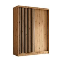 SCHWEBETÜRENSCHRANK Cabinio Eiche Artisan Schwarz 160/216/61 cm – Modern, mit Lamellen - Walnussfarben/Schwarz, Holzwerkstoff/Kunststoff (160/216.1/61cm) - AX Living