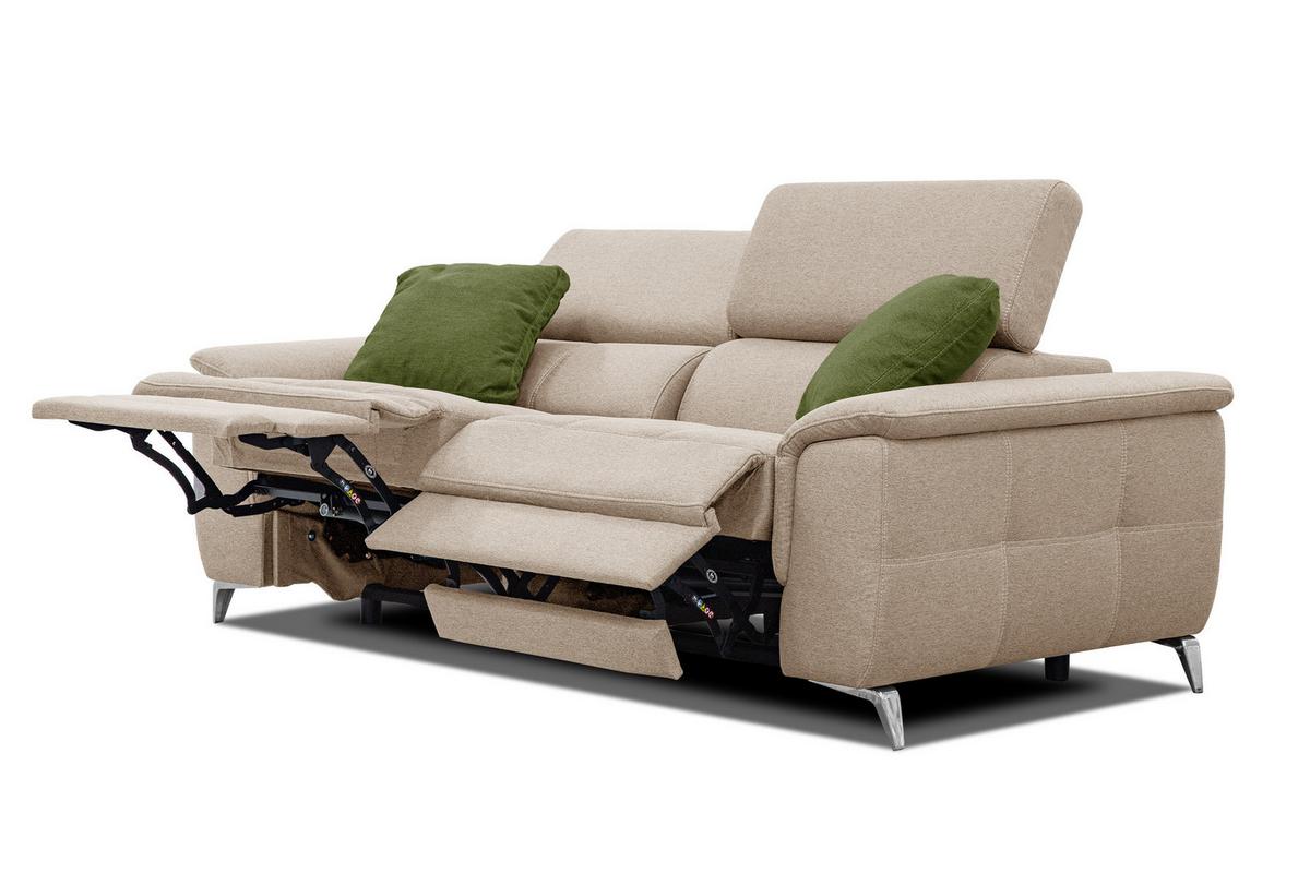 SOFA PLAUEN 3-Sitzer mit 2 Relaxfunktionen, beige - Beige/Silberfarben, Holzwerkstoff/Textil (214/83/105cm) - Wozimo