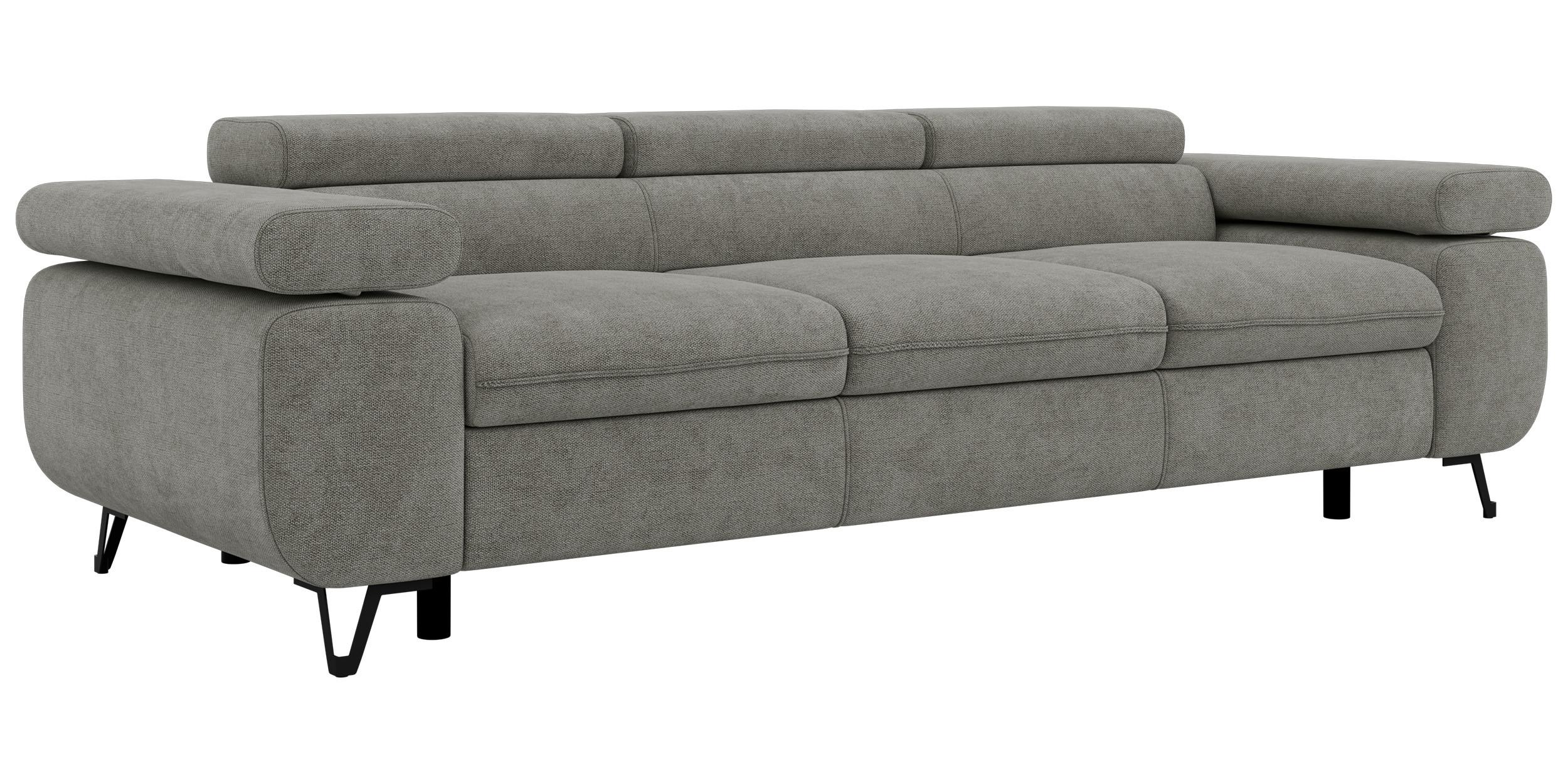 3-SITZER SOFA PETER - Grau Stukture - Graphitfarben/Schwarz, Textil/Metall (262/76/99cm) - MKS