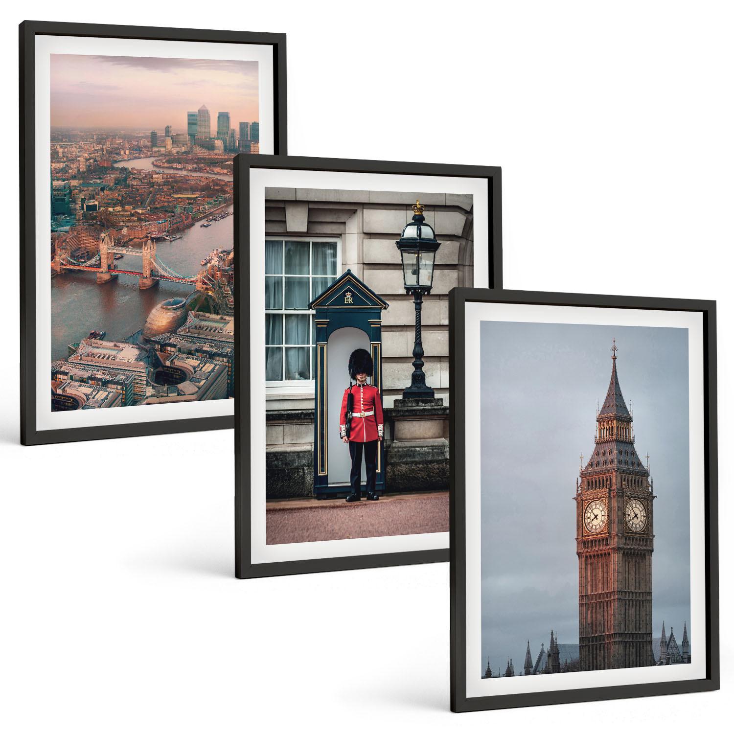 BILDER SET 3er Set - 40x60 cm Schwarzer Rahmen - London Bridge Guardian Big Ben - Schwarz, Kunststoff (40/60cm) - TULUP