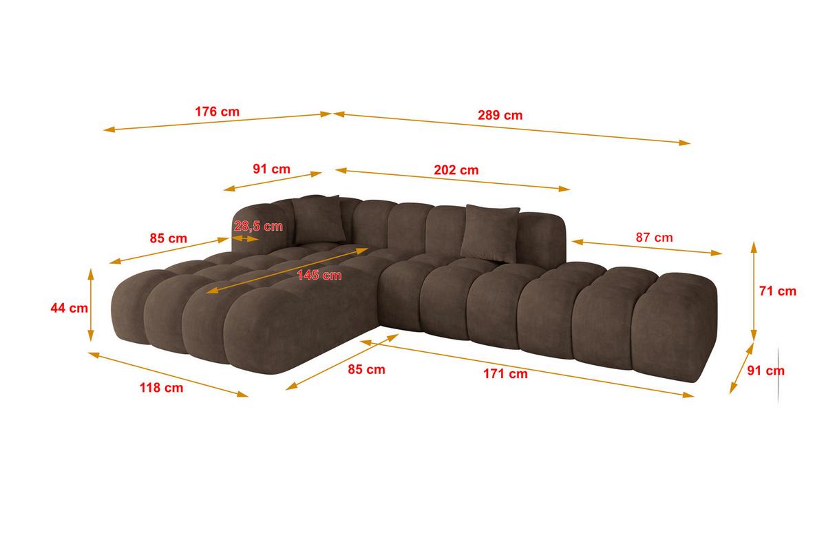 ECKSOFA Ottomane Links OLEA-L2 - 289x176x71 cm Braun - Schwarz/Braun, Holzwerkstoff/Kunststoff (289/176cm) - ALTDECOR