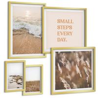 BILDER SET 5er Set - 50x50 cm & 20x30 cm & 40x60 cm Goldrahmen - Strandwellen, Steine, Sommer - Goldfarben, Kunststoff (40/60cm) - TULUP
