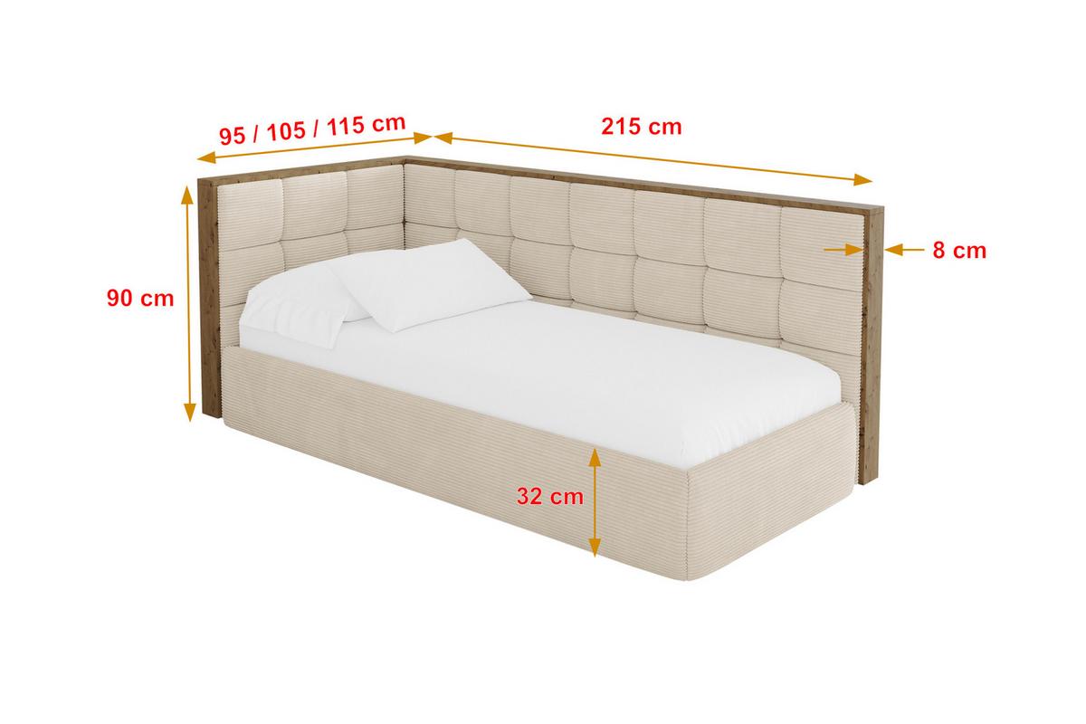 EINZELLBETT Jugendbett mit Bettkasten, Rechts - SOVY 90x200 Beige - Kaschmir, Holzwerkstoff/Textil (90/200cm) - ALTDECOR