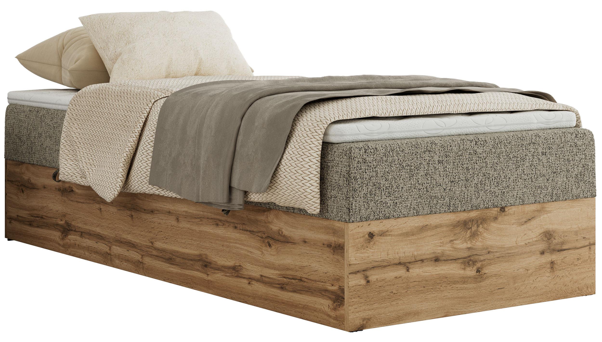 BOXBETT WOOD ZERO 90/200 - Dunkelbeige Struktur - H4 - Topper T25 - Cappuccino, Textil (90/200cm) - MKS