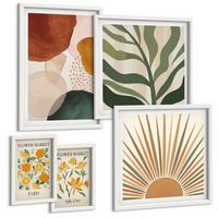 BILDER SET 5er Set - 50x50 cm & 20x30 cm & 40x60 cm Weißer Rahmen - Abstrakte Blumenmotive - Weiß, Kunststoff (40/60cm) - TULUP