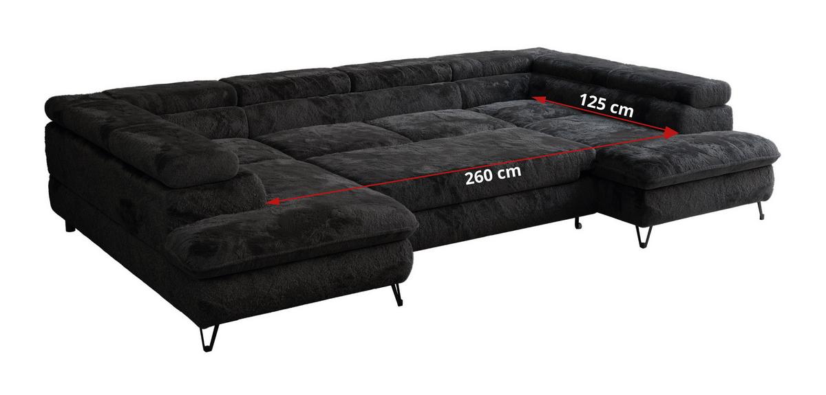 WOHNLANDSCHAFT PETER U Plüsch Schwarz - Schwarz, Textil/Metall (346/76/208cm) - MKS