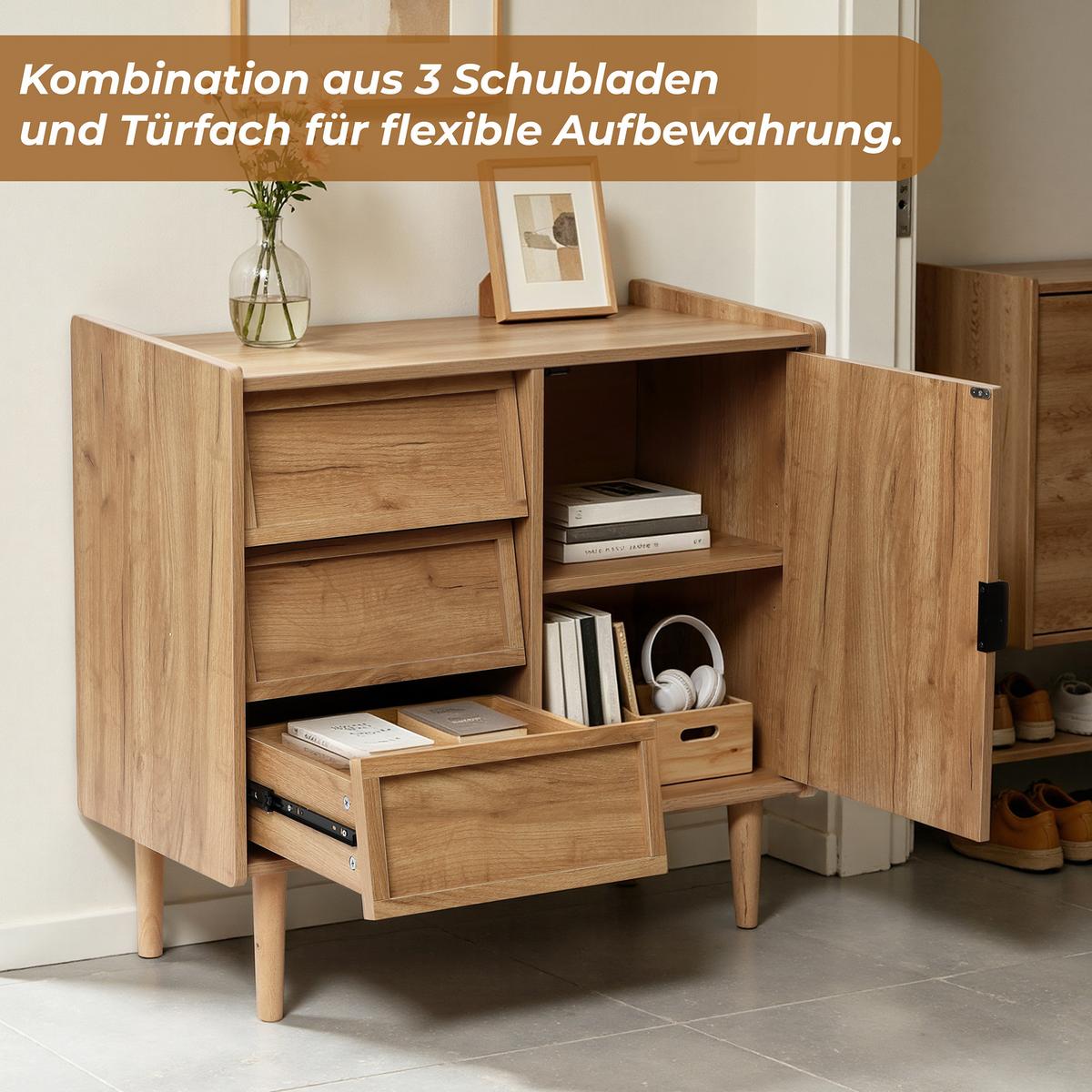 KOMMODE mit 3 Schubladen und Tür - Braun, Holz/Holzwerkstoff (80/74/39cm) - Hometopia