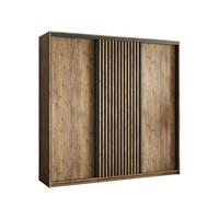 SCHWEBETÜRENSCHRANK VONTE 180/205/60 cm 3-türig mit Lamellen Eiche Lefkas - Eichefarben/Schwarz, Holzwerkstoff (180/205/60cm) - MASSENO