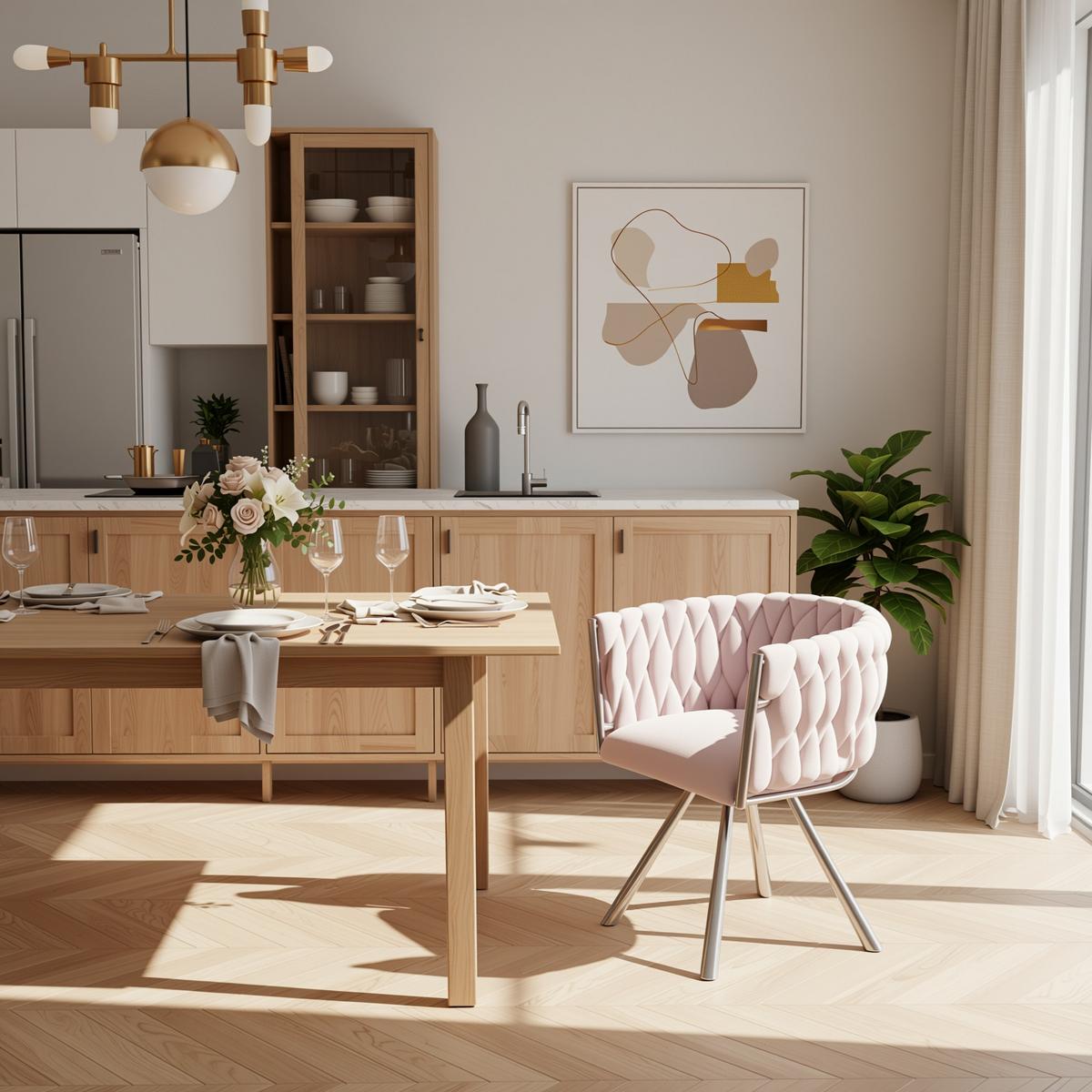 ESSZIMMERSTUHL 1St 360° Drehbar, Ergonomisch, Metallbeine - Pink, Textil/Metall (59/72/54cm) - Urban Meuble