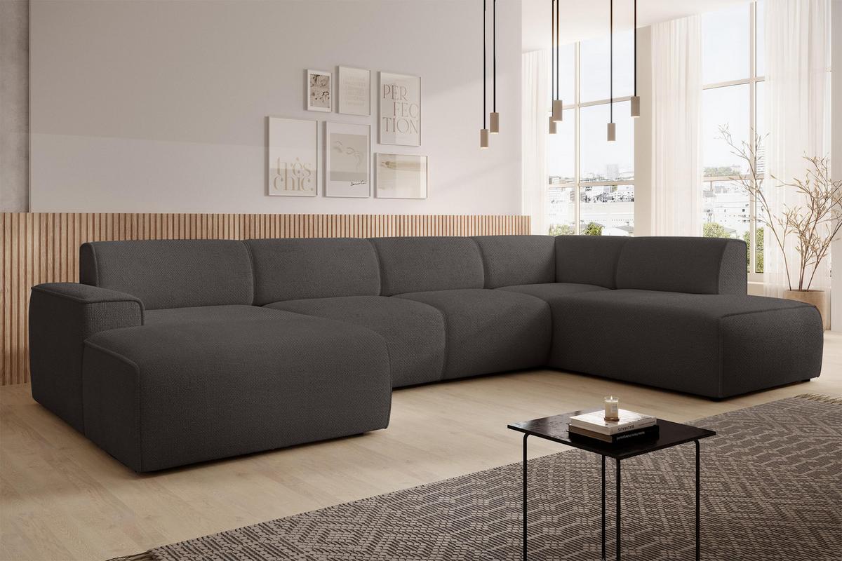 WOHNLANDSCHAFT Didim Grau 378/220/78 cm – großes Sofa stilvoll & bequem R - Schwarz/Grau, Kunststoff/Textil (378/78/220cm) - AX Living