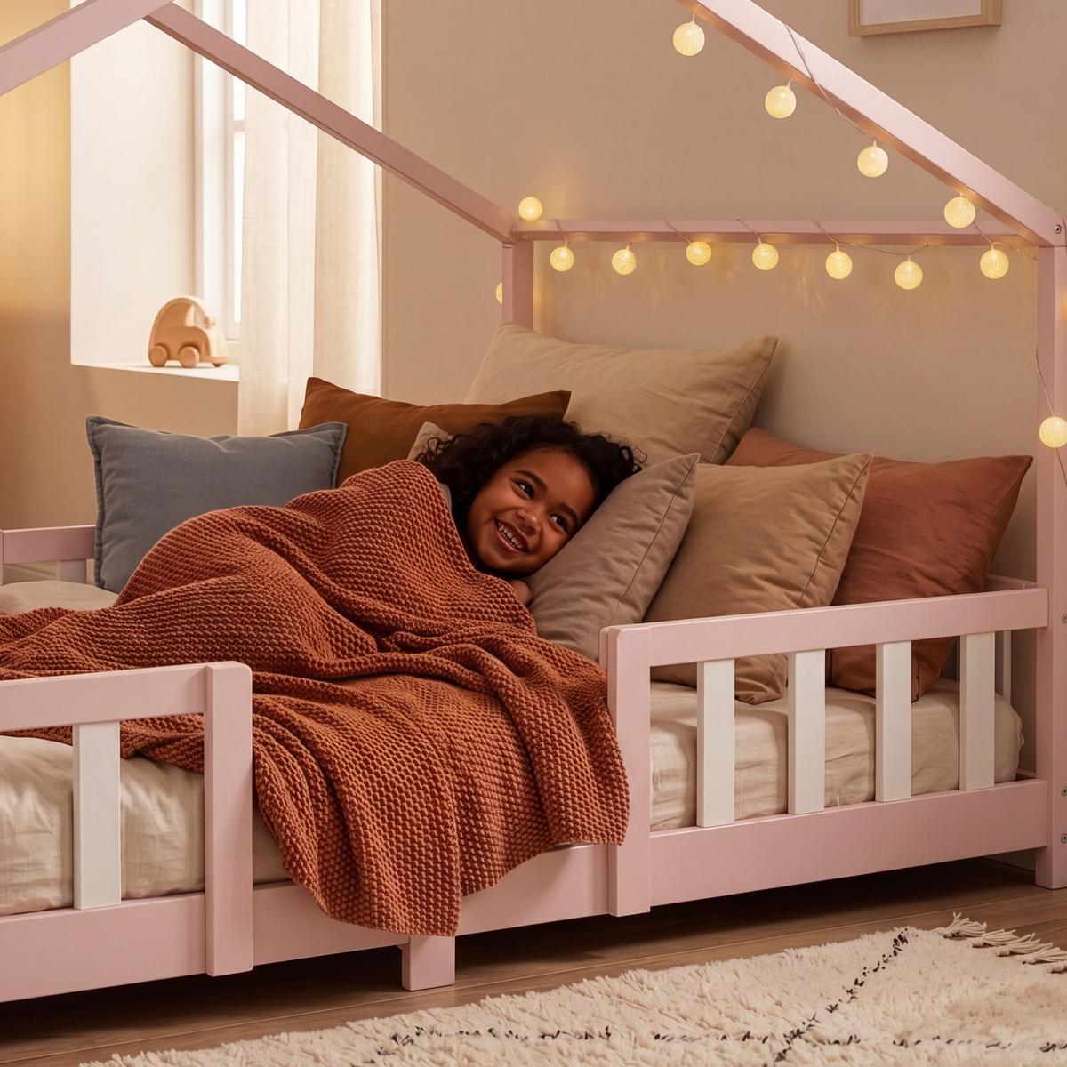 HAUSBETT Treviolo - Hellrosa/Weiß, Holz (120/200cm) - [en.casa]