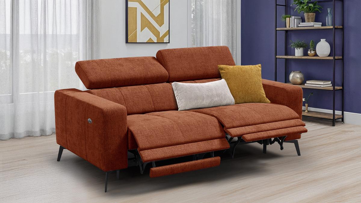 RELAXSOFA MORELLO 3-Sitzer, rostrot, 2 x Relax Zero Gravity - Orange, Holz/Textil (206/82/103cm) - Wozimo