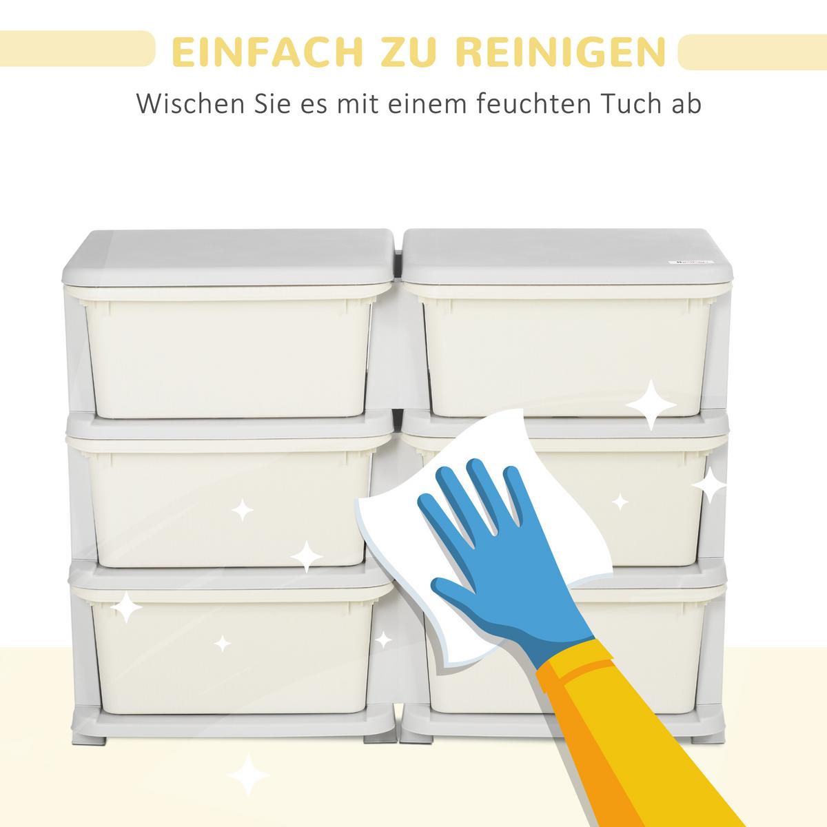 SCHUBLADENSCHRANK für Kinder Aufbewahrungsboxen mit 6 Ebenen Kindermöbel Creme - Creme, Kunststoff (37/56.5/75cm) - HOMCOM