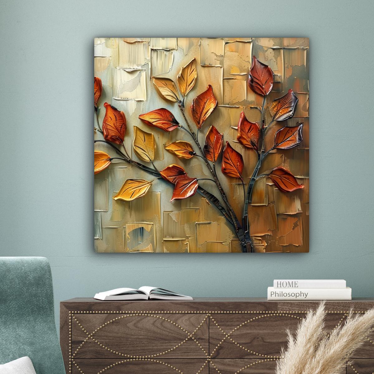 LEINWANDBILD Baum - Abstrakt - Natur - Kunst Deko Groß 90x90 cm - Goldfarben, Textil (90/90cm) - MuchoWow
