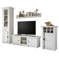 WOHNWAND weiß Pinie Landhaus, Schrankwand 4-teilig 298 x 207 cm - Anthrazit/Weiß, Holzwerkstoff/Metall (298/207/45cm) - Furn.Design