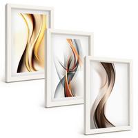 BILDER SET 3er Set - 20x30 cm Weißer Rahmen - Gelbgrau-braune Wellen - Weiß, Kunststoff (20/30cm) - TULUP