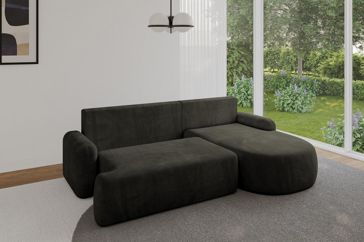 ECKSOFA mit Schlaffunktion und Bettkasten LIRA-L - 264x172x89 Schwarz - Schwarz, Holzwerkstoff/Textil (172/264cm) - ALTDECOR