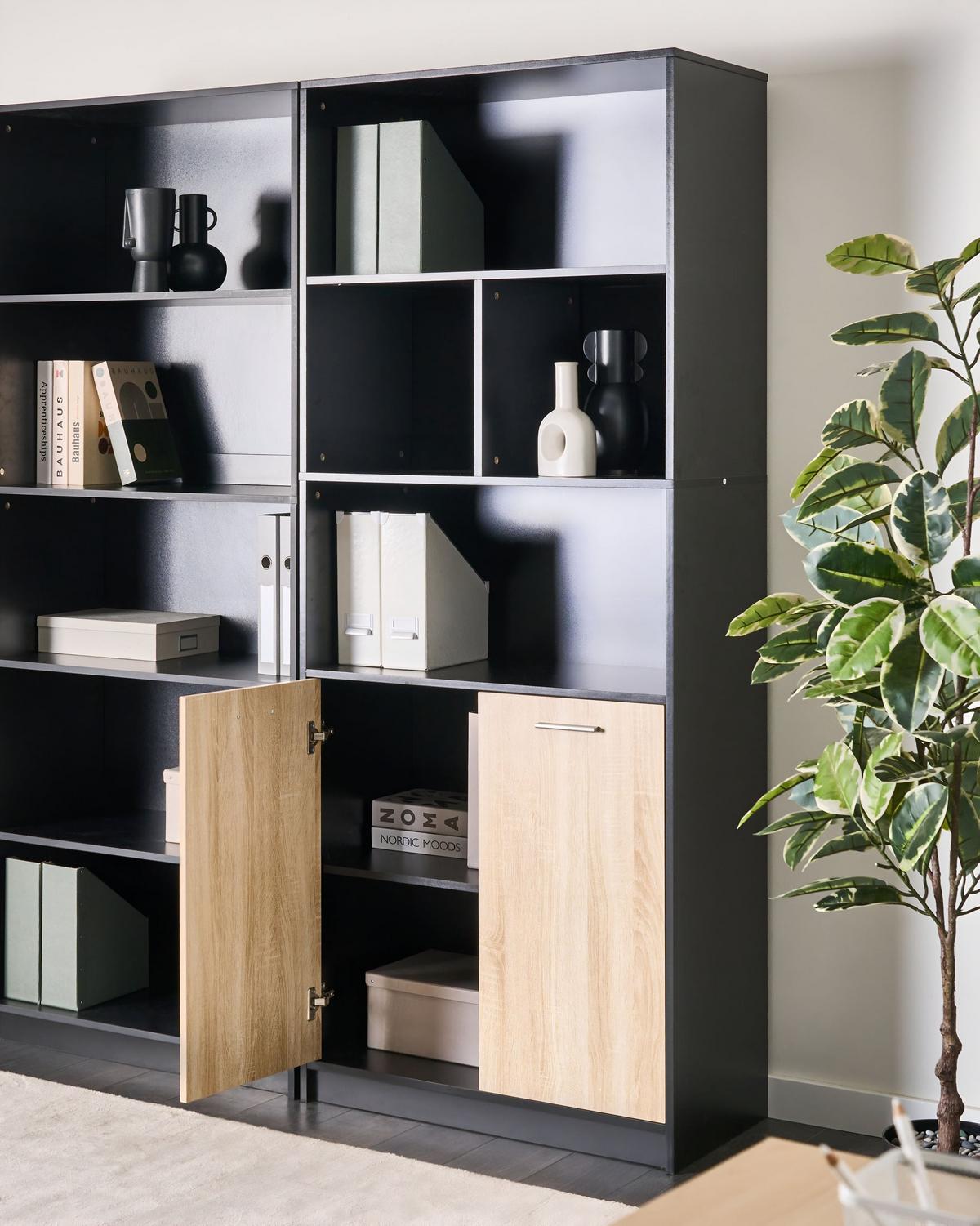 BÜCHERREGAL mit 2 Türen Braun/Schwarz Zehna - Braun, Holzwerkstoff (80/197/40cm) - Beliani