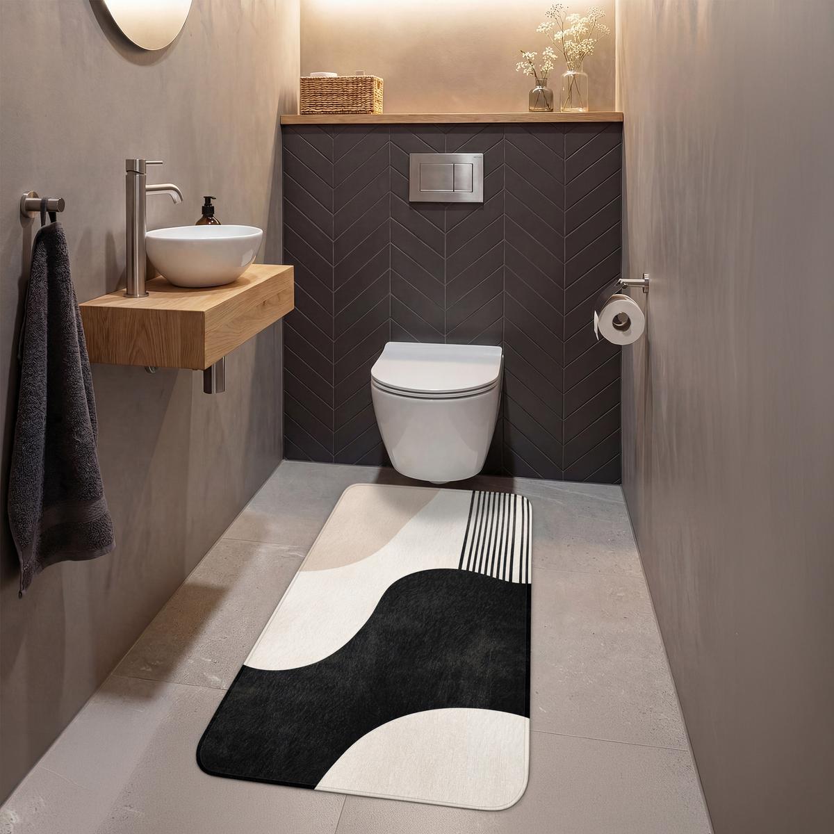 WC-VORLEGER Abstrakt - Japandi - Beige - Modern Toilettenvorleger 60x120 cm - Beige, Textil (60/1cm) - OnlyWow