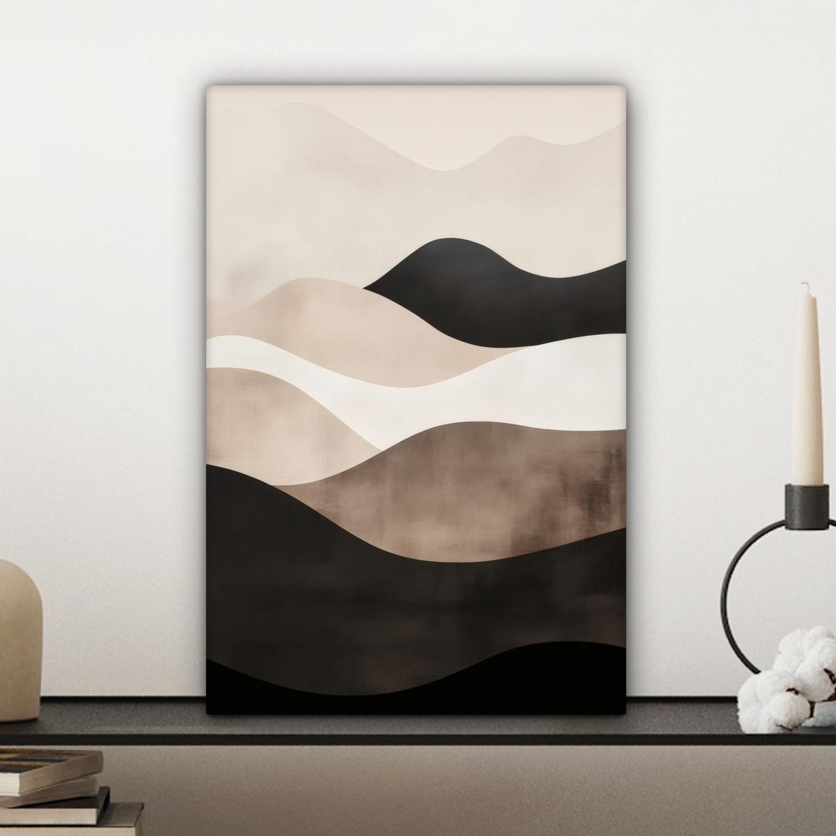 LEINWANDBILD Abstrakt - Landschaft - Wellen - Cremefarben Deko Wohnzimmer 20x30 cm - Cappuccino, Textil (20/30cm) - MuchoWow
